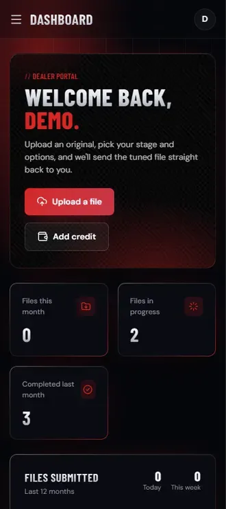 The same dealer portal on a phone