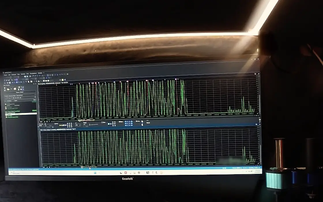 The mobile remapping desk: data traces on the tuning monitor under the LED ceiling